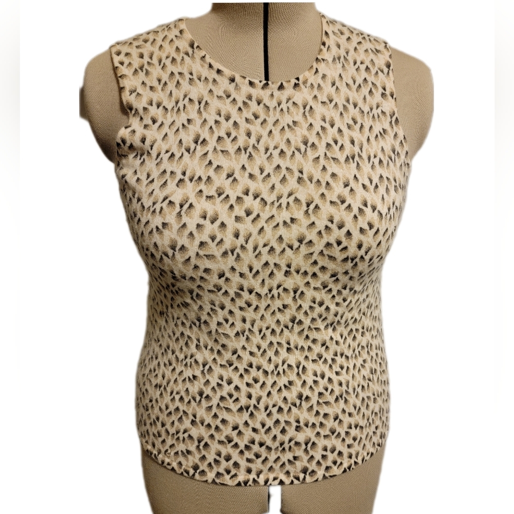 🔖Ann Taylor Angora Wool Cream Sweater Shell Sweater Tank Sz L Leopard Print
